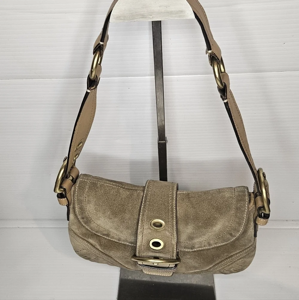 Vintage Coach Y2k Tan Suede Mini Soho Hobo Shoulder Bag #10189